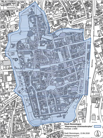 Stadtplanausschnitt mit Untersuchungsgebeit Lichtmasterplan